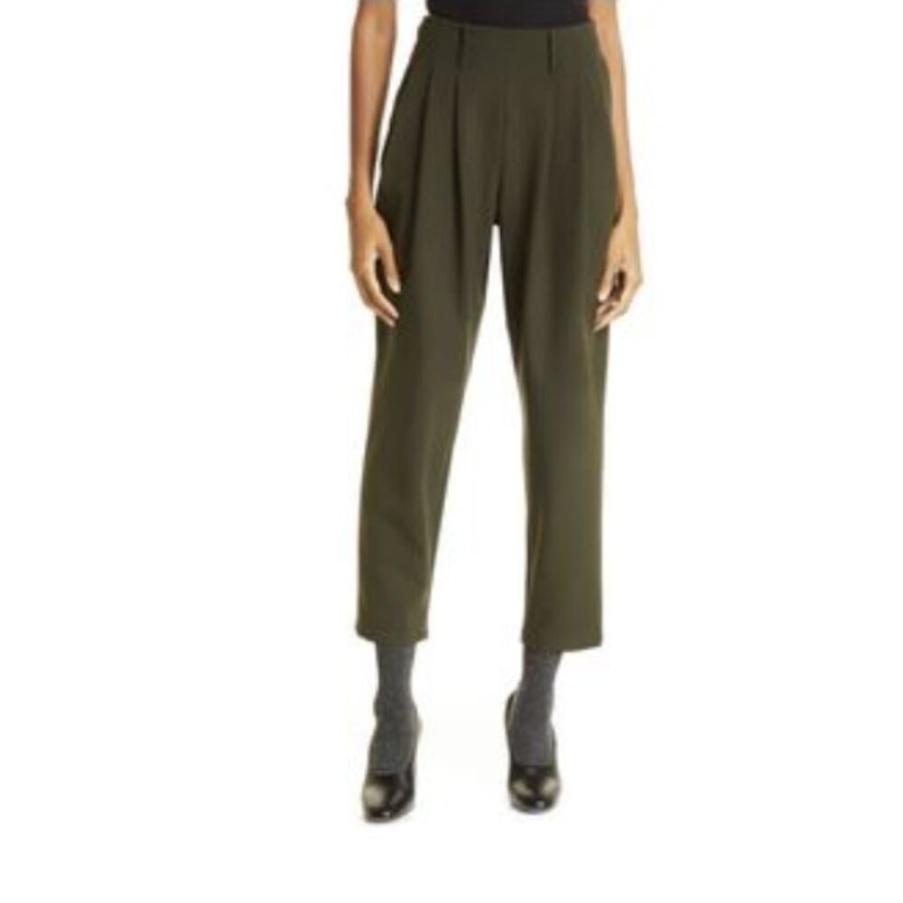 JASON WU High Rise Pleated Crepe Pants in Khaki Green Minimalist - Size US 2